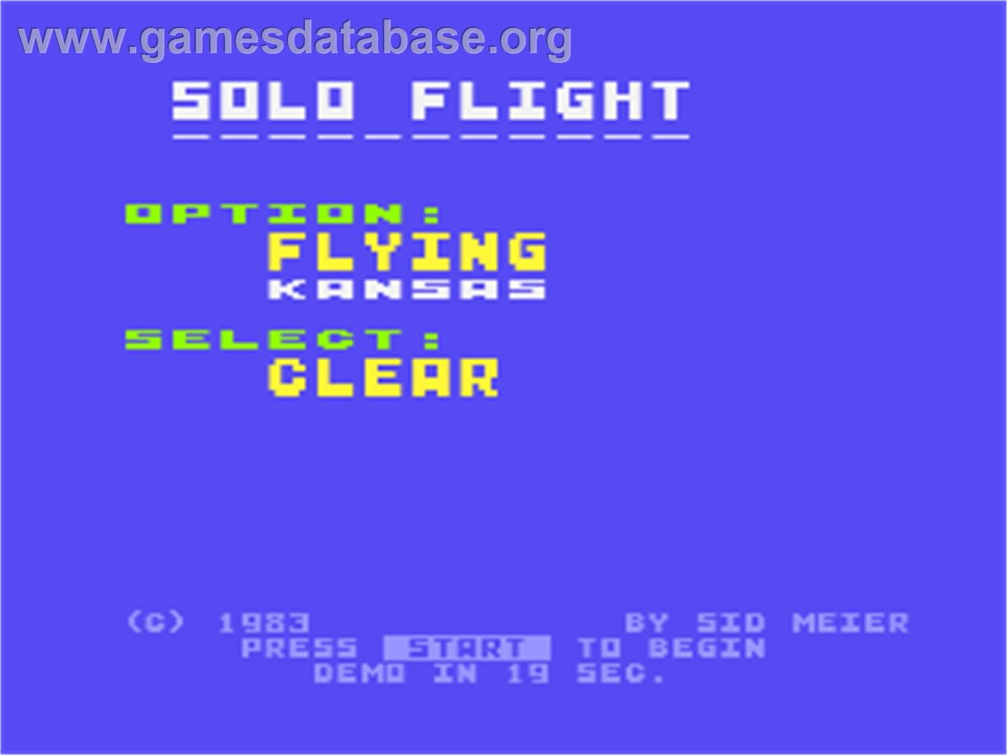 Solo Flight - Atari 8-bit - Artwork - Title Screen