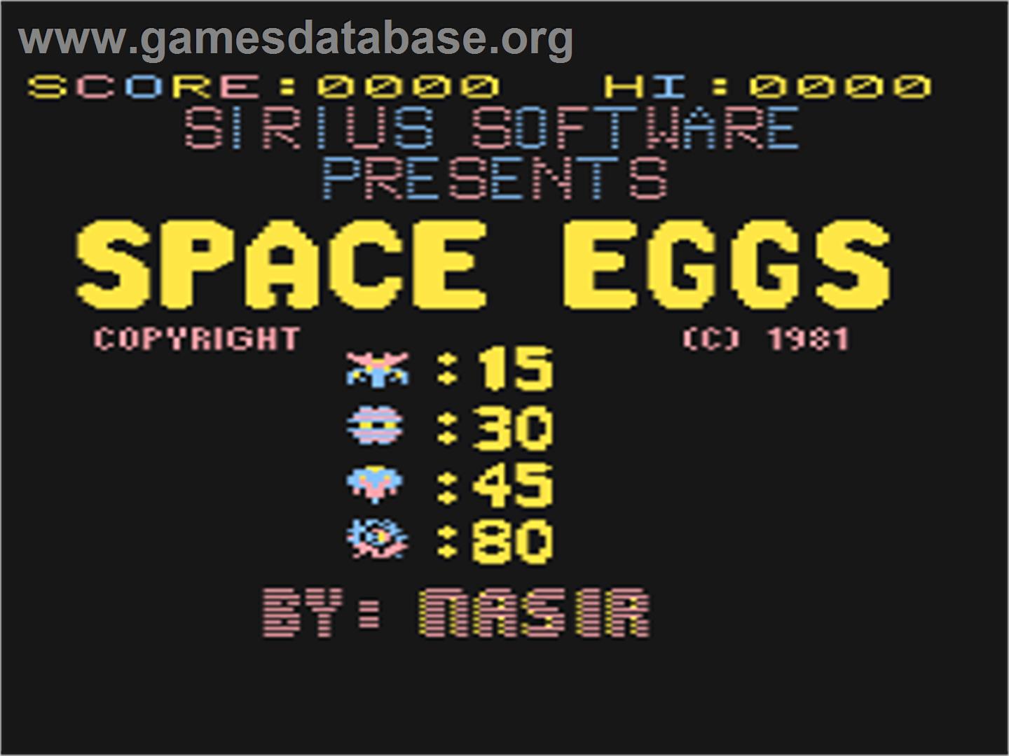 Space Eggs - Atari 8-bit - Artwork - Title Screen