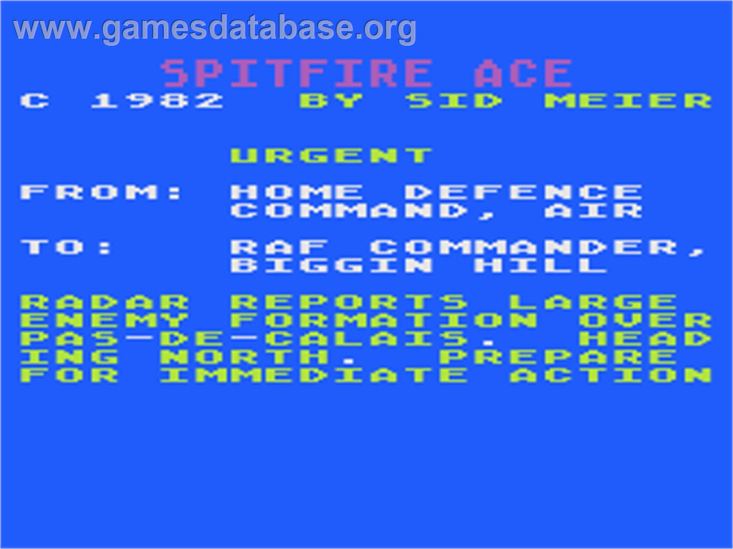 Spitfire Ace - Atari 8-bit - Artwork - Title Screen