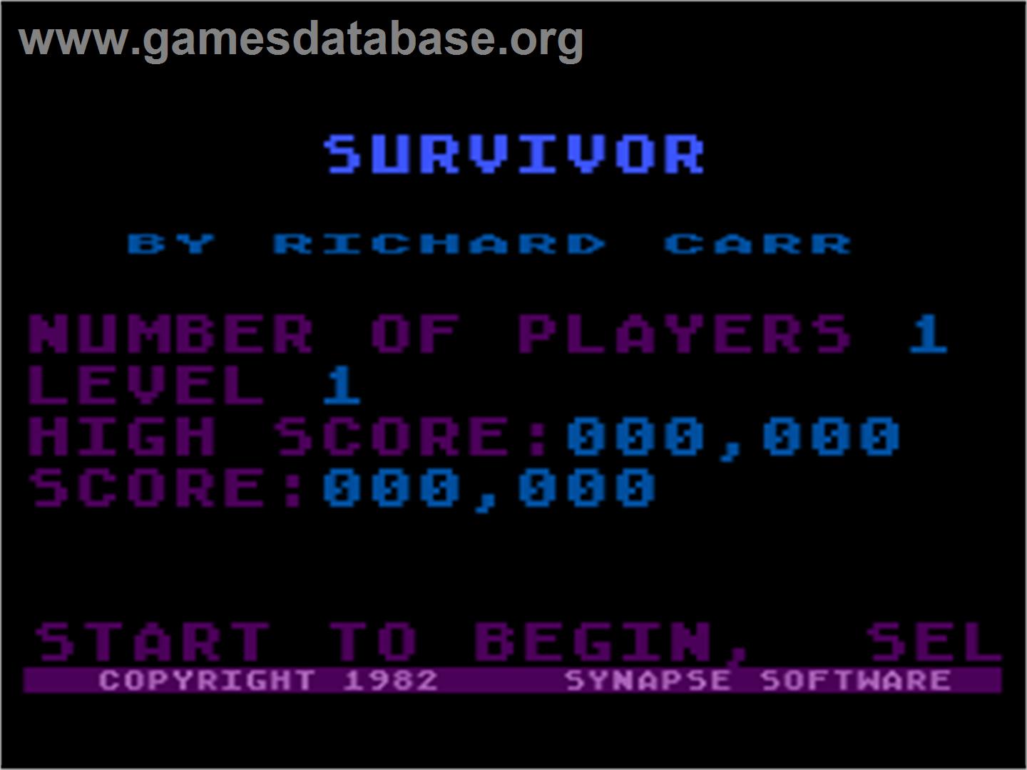 Survivor - Atari 8-bit - Artwork - Title Screen