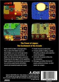 Box back cover for Raiden on the Atari Jaguar.