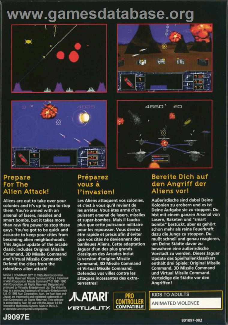 Missile Command 3D - Atari Jaguar - Artwork - Box Back
