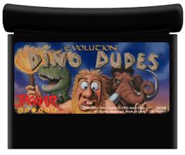 Cartridge artwork for Evolution: Dino Dudes on the Atari Jaguar.