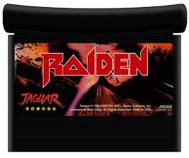 Cartridge artwork for Raiden on the Atari Jaguar.
