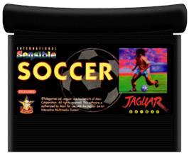 Cartridge artwork for Sensible Soccer: International Edition on the Atari Jaguar.
