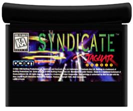 Cartridge artwork for Syndicate on the Atari Jaguar.