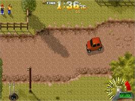 In game image of Power Drive Rally on the Atari Jaguar.