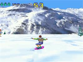 In game image of Val d'Isère Skiing and Snowboarding on the Atari Jaguar.