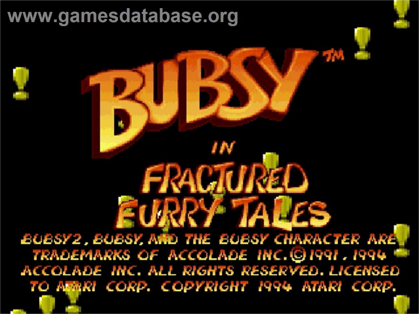 Bubsy in Fractured Furry Tales - Atari Jaguar - Artwork - Title Screen