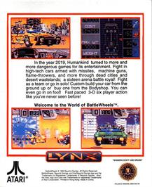 Box back cover for BattleWheels on the Atari Lynx.