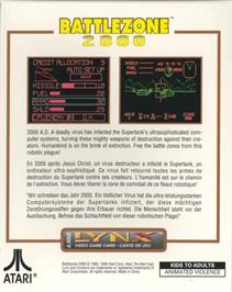Box back cover for Battlezone 2000 on the Atari Lynx.