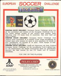 Box back cover for European Soccer Challenge on the Atari Lynx.