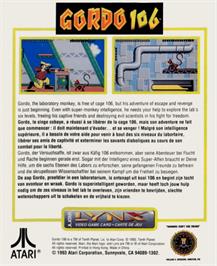 Box back cover for Gordo 106: The Mutated Lab Monkey on the Atari Lynx.