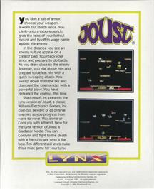 Box back cover for Joust on the Atari Lynx.