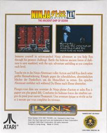 Box back cover for Ninja Gaiden on the Atari Lynx.