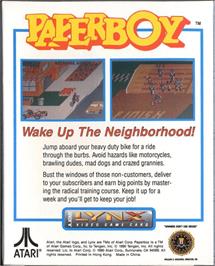 Box back cover for Paperboy on the Atari Lynx.