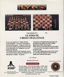 Box back cover for The Fidelity Ultimate Chess Challenge on the Atari Lynx.