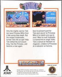 Box back cover for Toki: Going Ape Spit on the Atari Lynx.