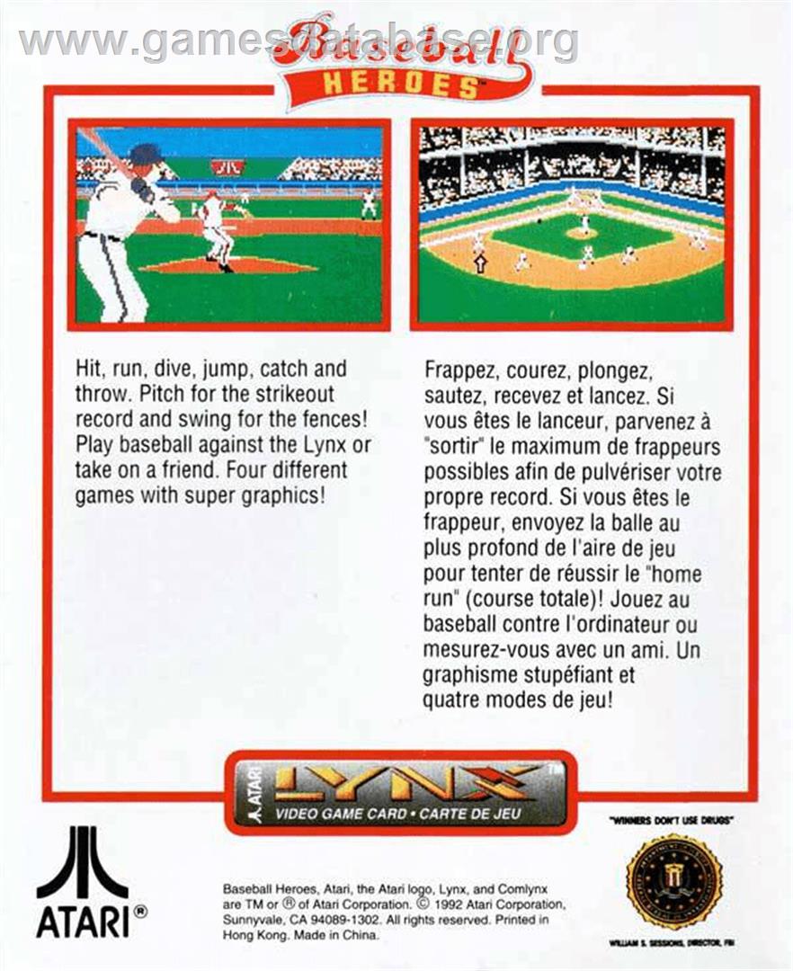 Baseball Heroes - Atari Lynx - Artwork - Box Back