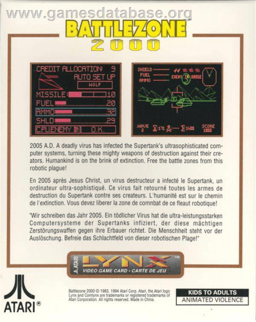 Battlezone 2000 - Atari Lynx - Artwork - Box Back