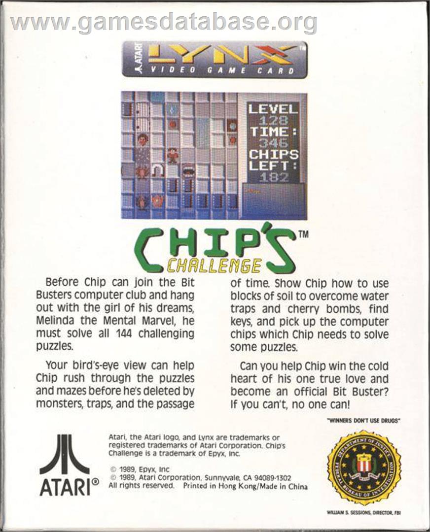 Chip's Challenge - Atari Lynx - Artwork - Box Back