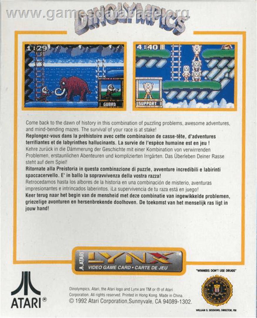 Dinolympics - Atari Lynx - Artwork - Box Back