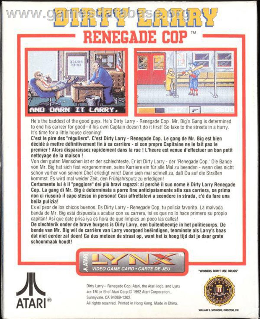 Dirty Larry: Renegade Cop - Atari Lynx - Artwork - Box Back