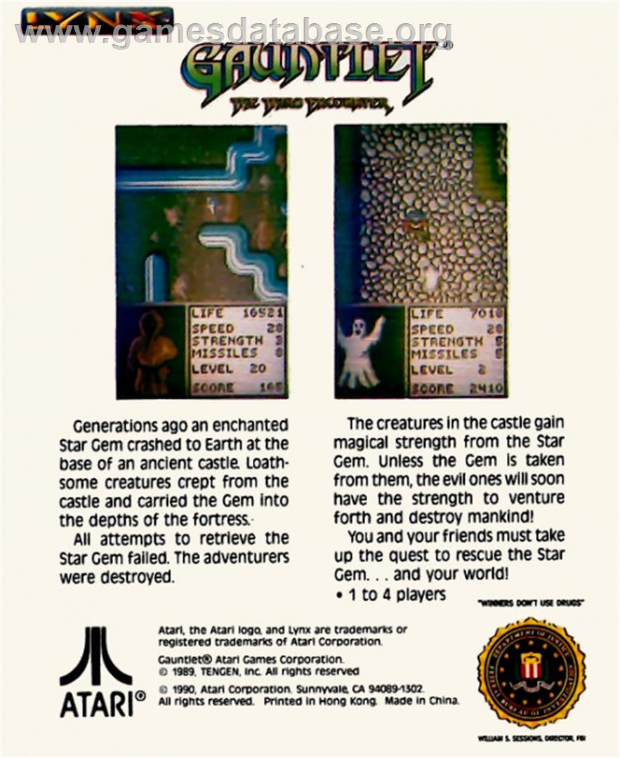 Gauntlet: The Third Encounter - Atari Lynx - Artwork - Box Back