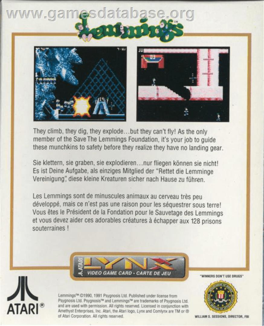 Lemmings - Atari Lynx - Artwork - Box Back