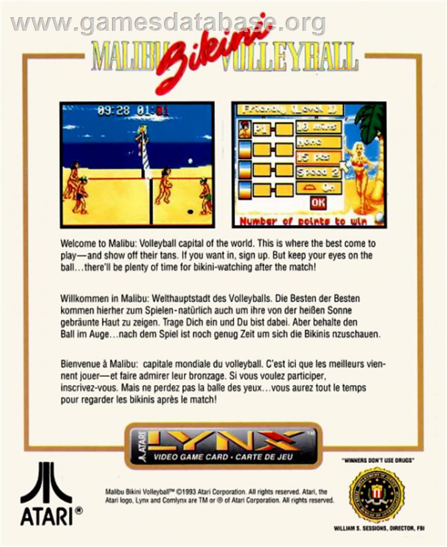 Malibu Bikini Volleyball - Atari Lynx - Artwork - Box Back
