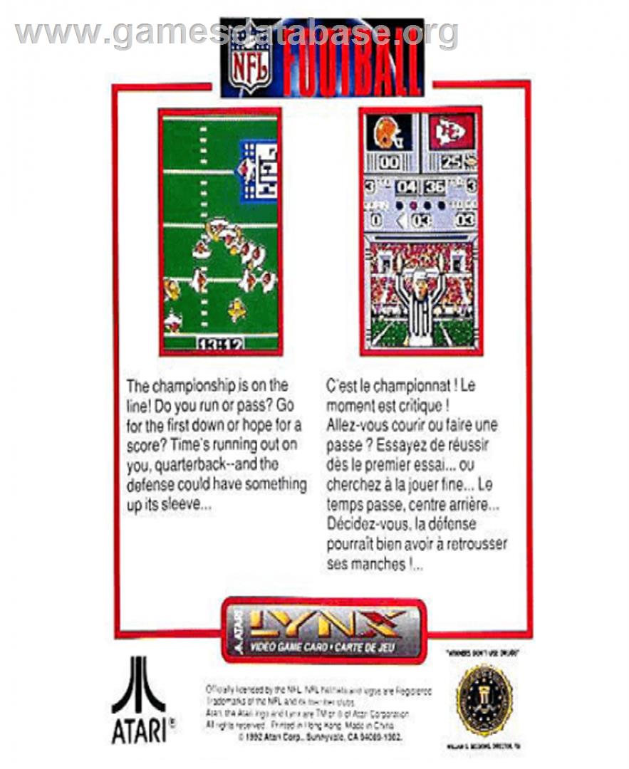 NFL Football - Atari Lynx - Artwork - Box Back
