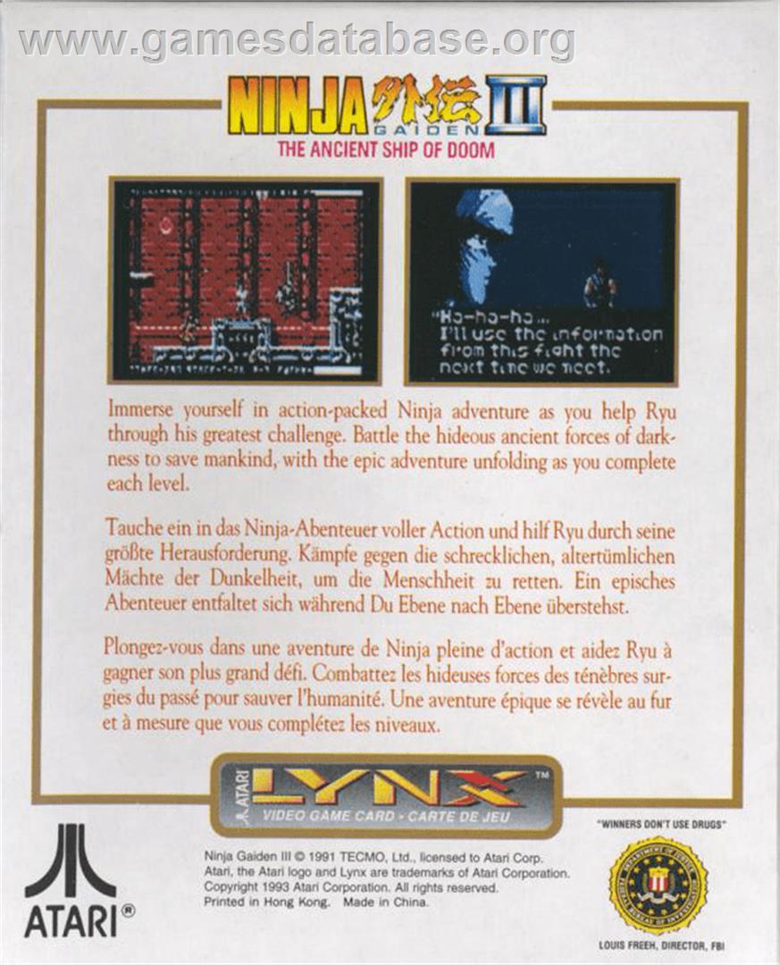 Ninja Gaiden - Atari Lynx - Artwork - Box Back