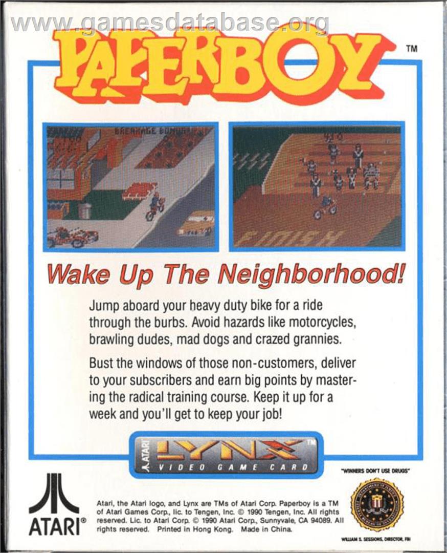 Paperboy - Atari Lynx - Artwork - Box Back