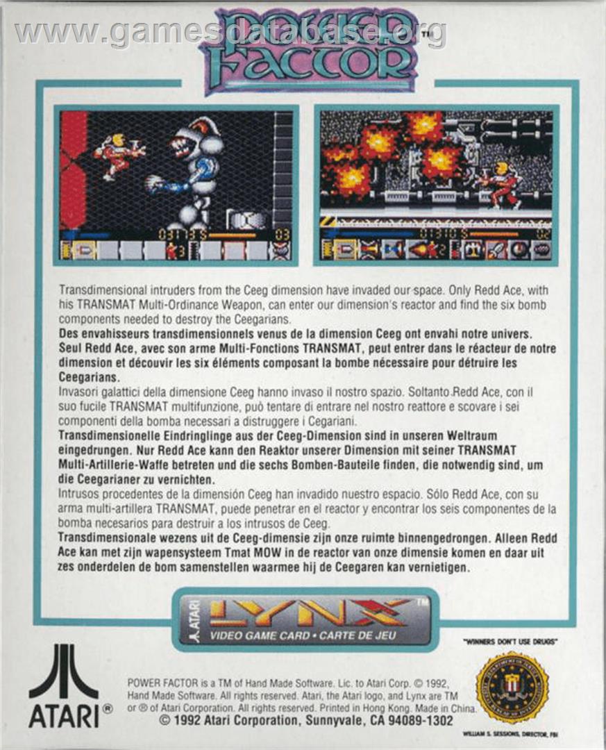 Power Factor - Atari Lynx - Artwork - Box Back