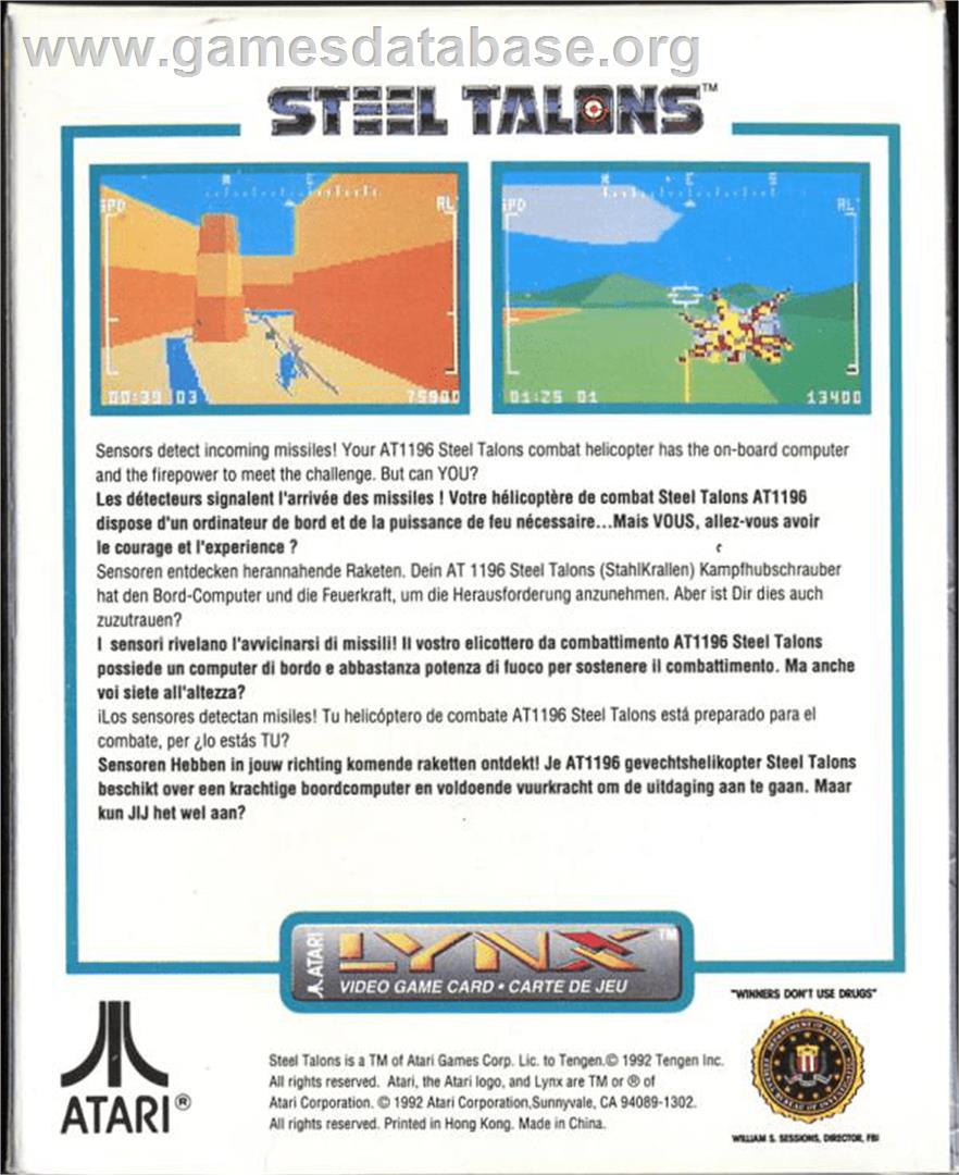 Steel Talons - Atari Lynx - Artwork - Box Back
