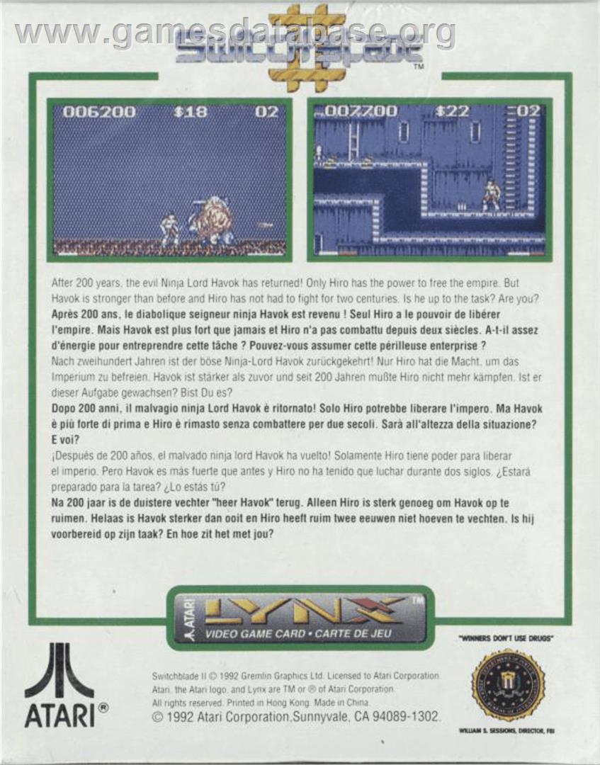 Switchblade II - Atari Lynx - Artwork - Box Back