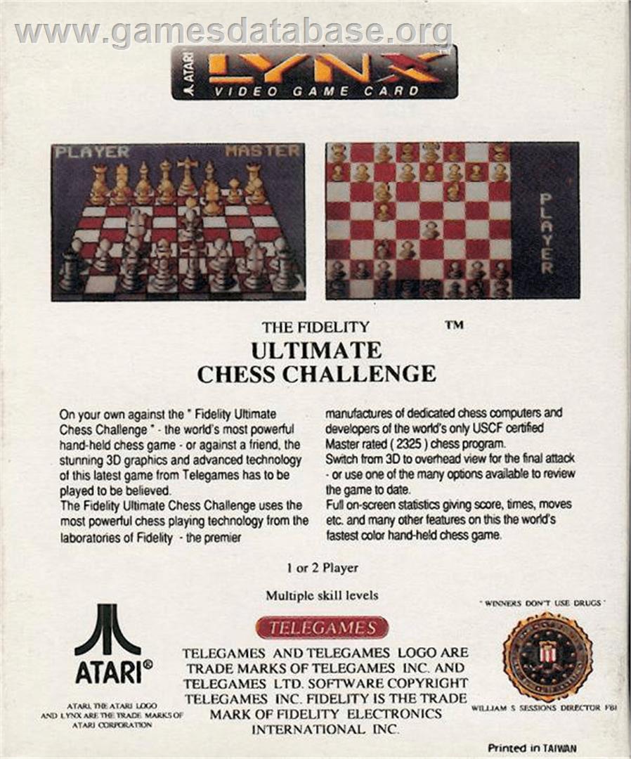 The Fidelity Ultimate Chess Challenge - Atari Lynx - Artwork - Box Back