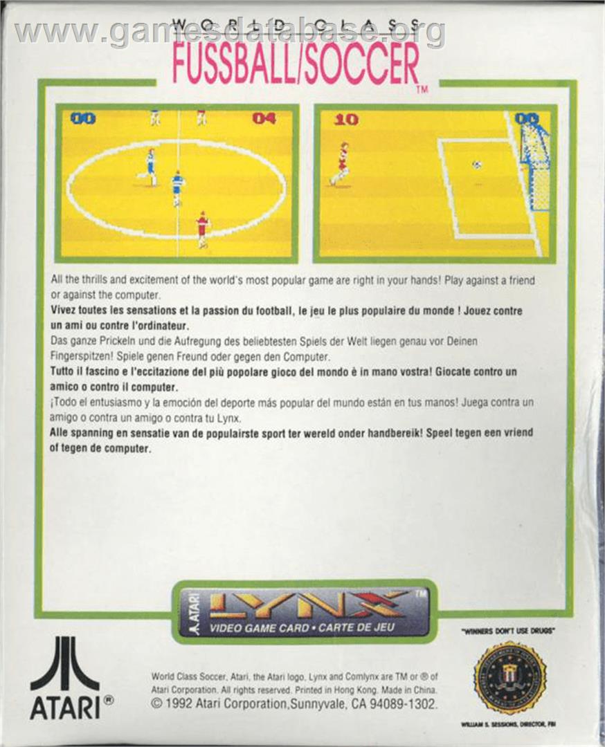 World Class Soccer - Atari Lynx - Artwork - Box Back