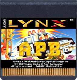 Cartridge artwork for APB: All Points Bulletin on the Atari Lynx.