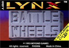 Top of cartridge artwork for BattleWheels on the Atari Lynx.