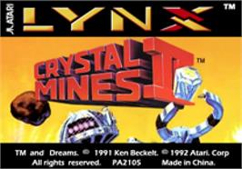 Top of cartridge artwork for Crystal Mines II: Buried Treasure on the Atari Lynx.