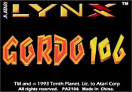 Top of cartridge artwork for Gordo 106: The Mutated Lab Monkey on the Atari Lynx.