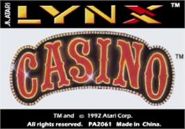 Top of cartridge artwork for Lynx Casino on the Atari Lynx.