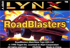 Top of cartridge artwork for RoadBlasters on the Atari Lynx.