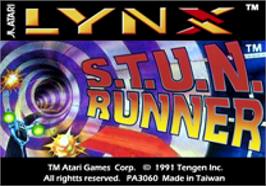 Top of cartridge artwork for S.T.U.N. Runner on the Atari Lynx.