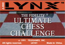 Top of cartridge artwork for The Fidelity Ultimate Chess Challenge on the Atari Lynx.