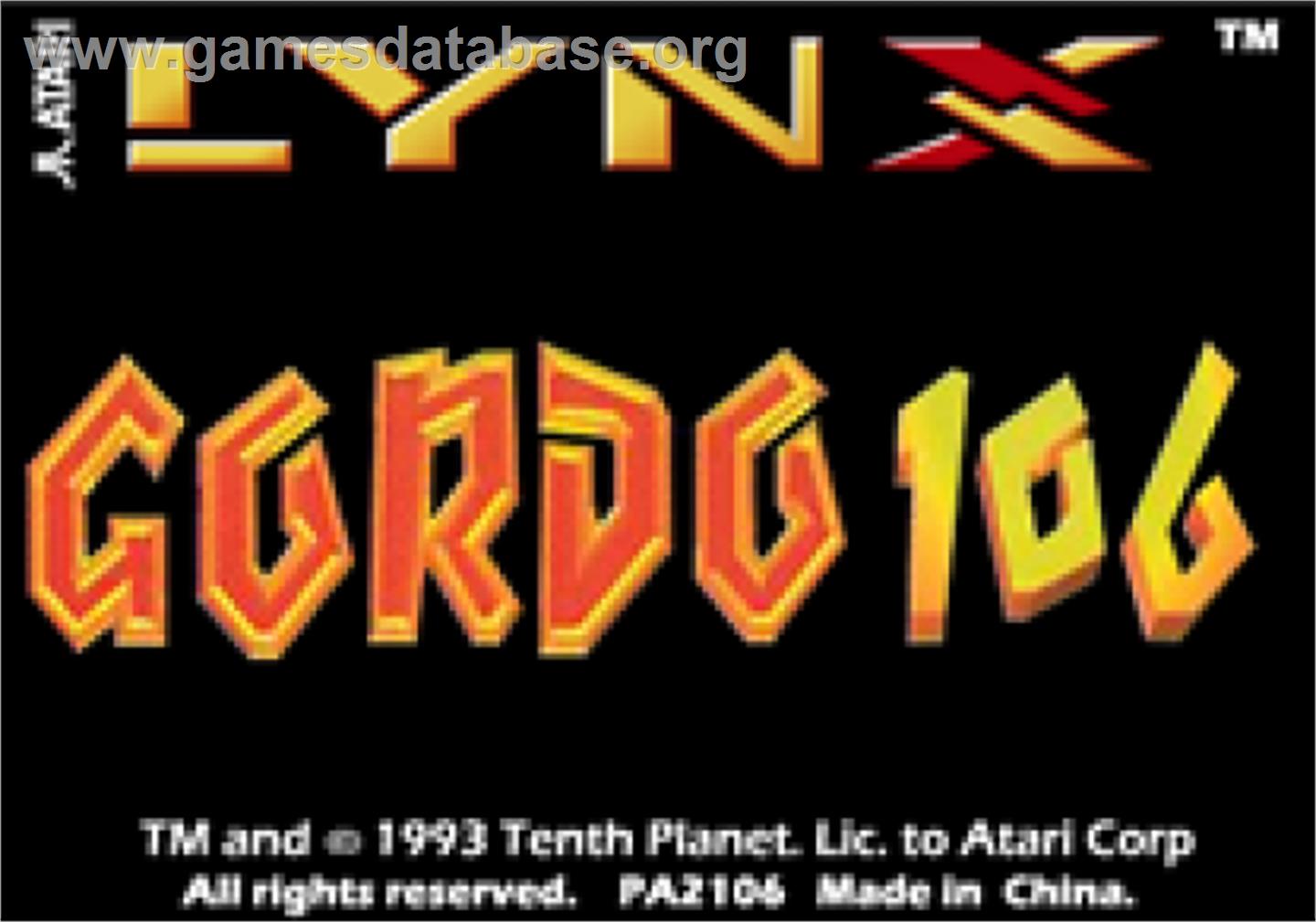 Gordo 106: The Mutated Lab Monkey - Atari Lynx - Artwork - Cartridge Top