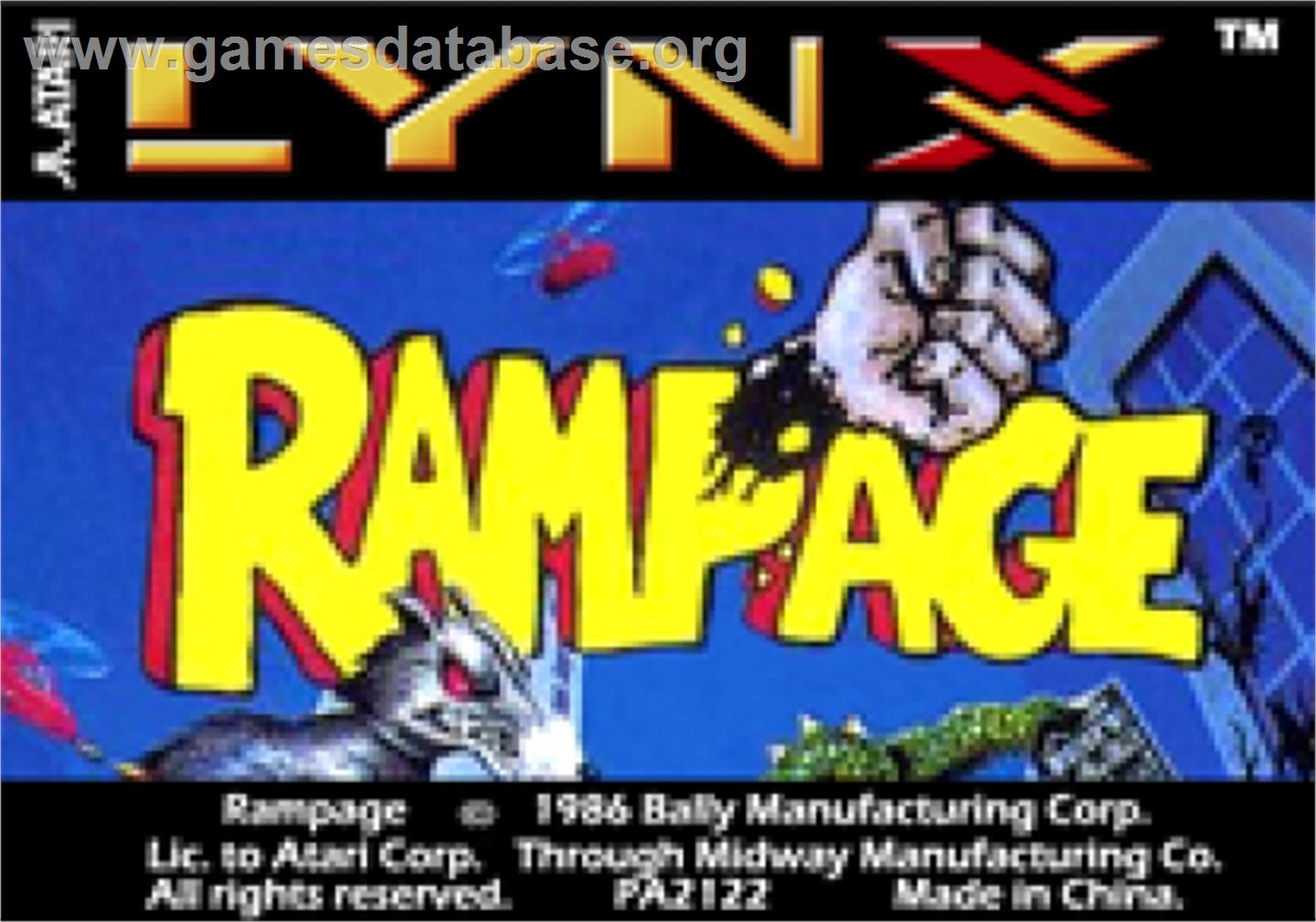 Rampage - Atari Lynx - Artwork - Cartridge Top