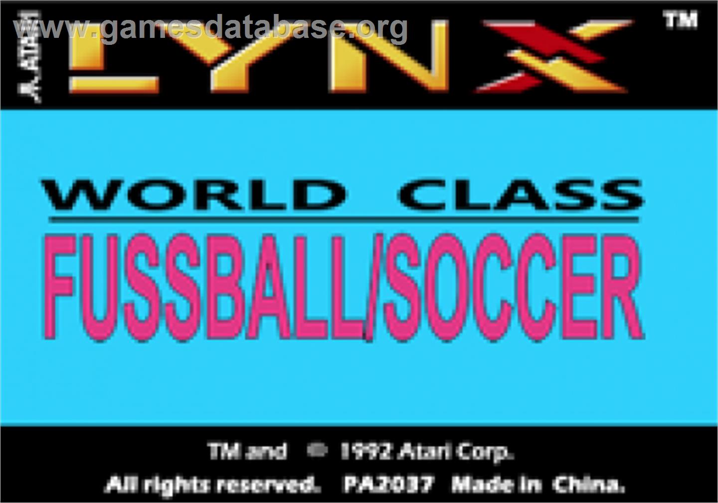 World Class Soccer - Atari Lynx - Artwork - Cartridge Top