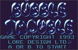Title screen of Bubble Trouble on the Atari Lynx.